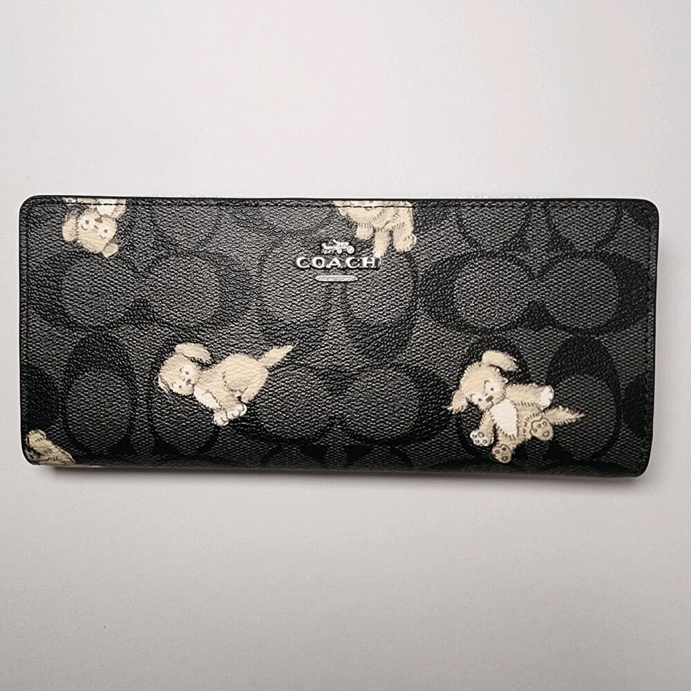 NWT Coach CC927 Creatures Happy Dog Slim Black Multi Wallet v4